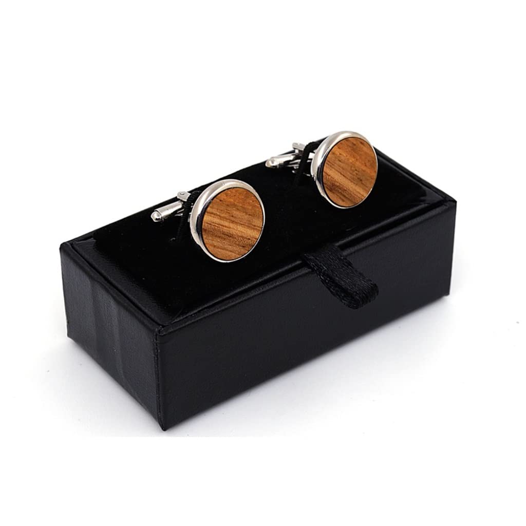 Handcrafted Wooden Cufflinks for Men - Elegant Round Wedding Groom Cufflinks & Dress Shirt Accessories (Color A) - Perfect for Weddings, Formal Events & Business Attire