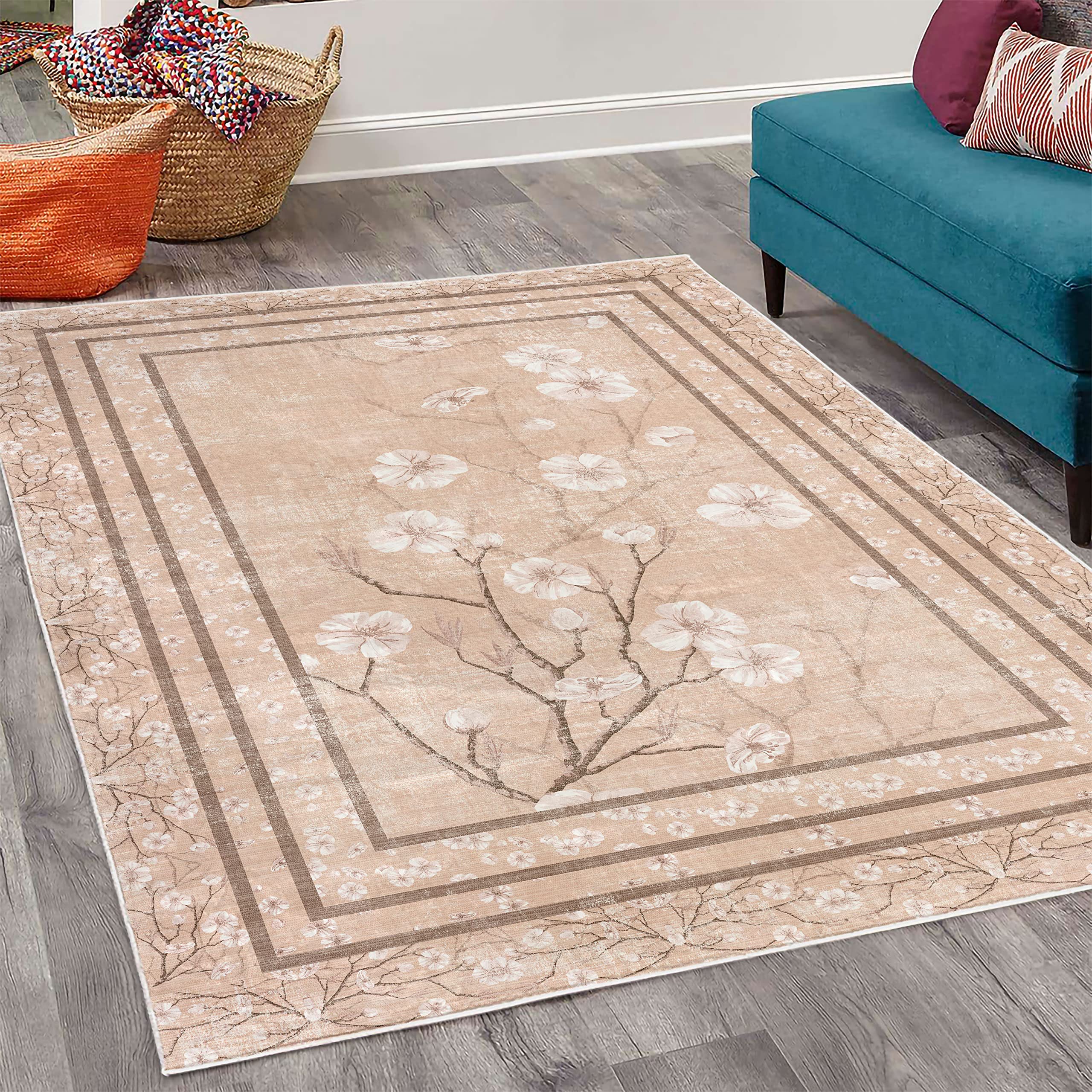 Ambesonne Floral Area Rug - 4'x5'5