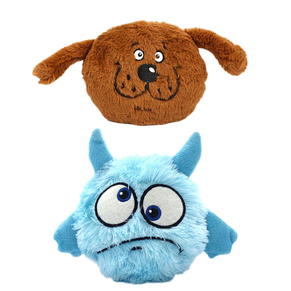 TEHAUX 2-Pack Dog Squeaky Plush Ball Toys - Interactive Electric Vibration Bouncing & Jumping Pet Toy for Small Medium Large Dogs - Fun Developmental Chew Toy for Indoor Outdoor Play (Brown & Blue) - Perfect for Fetch, Training & Bonding with Your Puppy