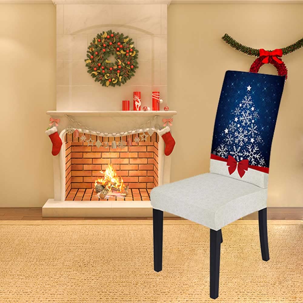 XMNTG Christmas Chair Covers for Dining Room - Printed Stretchable Washable Non-Slip Furniture Protectors (Set of 4, Yellow) - Perfect Holiday Decor for Kitchen, Party & Festive Gatherings