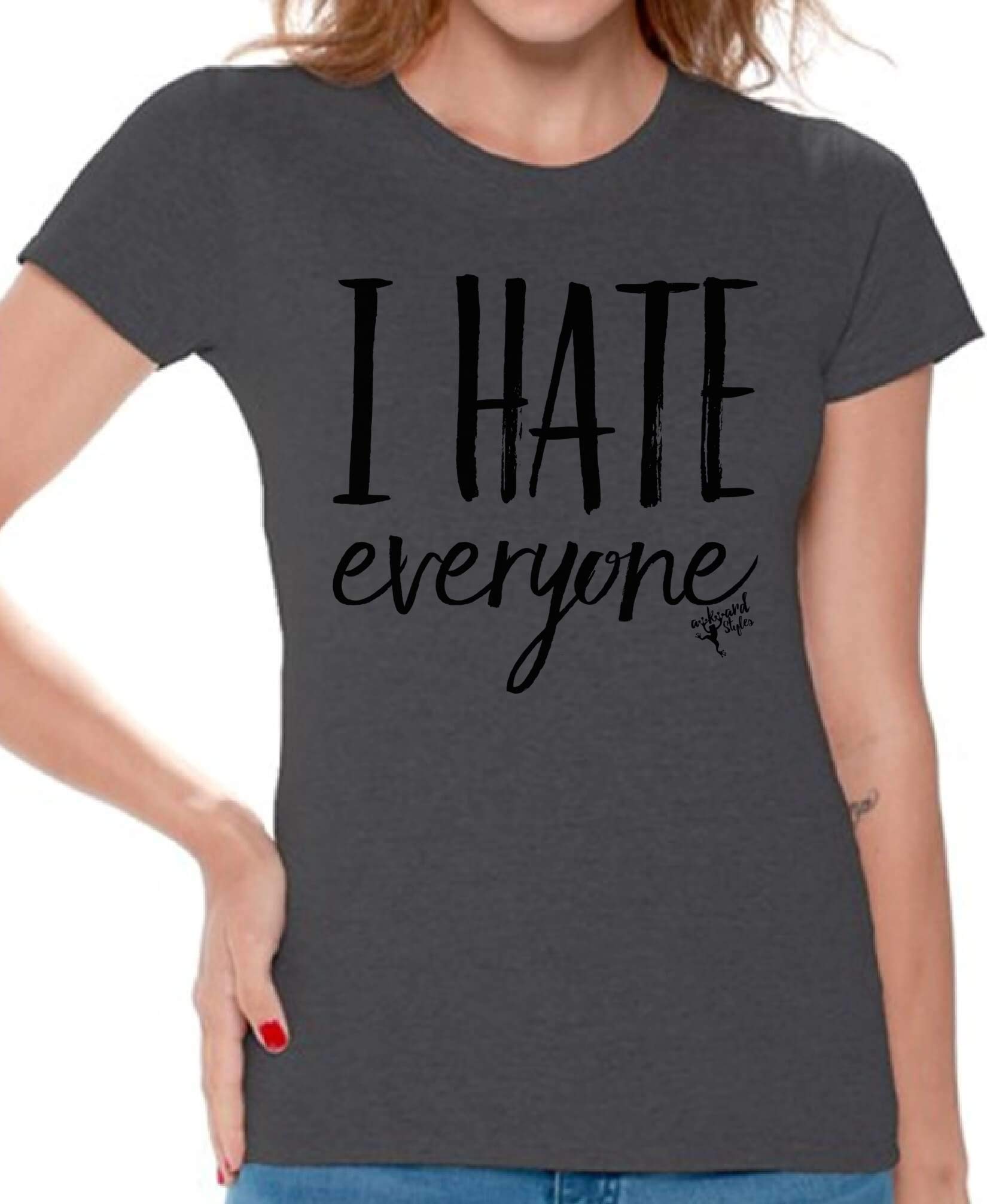 Awkwardstyles Women's 'I Hate Everyone' Graphic T-Shirt - Funny Loner Tee with Free Bookmark - Perfect for Casual Wear, Gifts & Anti-Social Moods