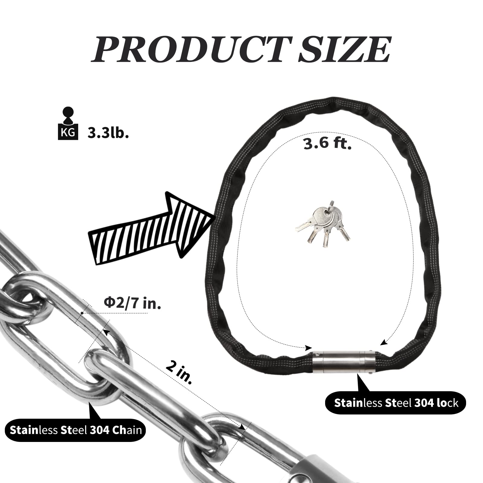Premium Stainless Steel Chain Lock with 4 Keys - 43