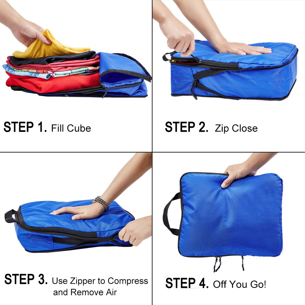 COVAX 4-Piece Set of Compression Packing Cubes for Travel - Lightweight Luggage Organizers & Storage Bags (Blue) - Perfect for Suitcase Organization, Business Trips & Vacation Packing