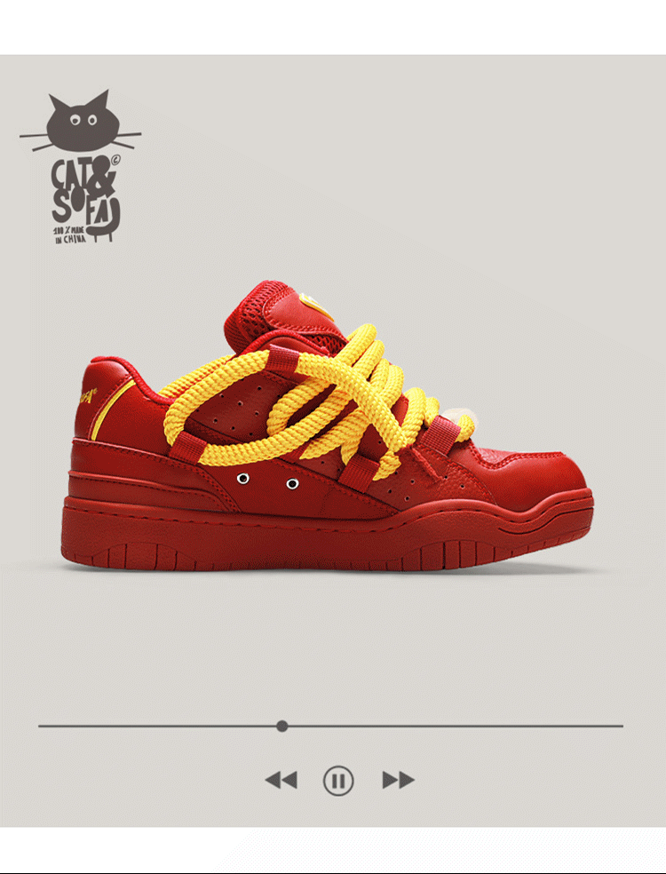 Cat & Sofa Dirty Braids Rotten Tomato Bread Shoes - Trendy Skateboard Sneakers for Men & Women | Perfect for Streetwear, Casual Outfits & Skateboarding