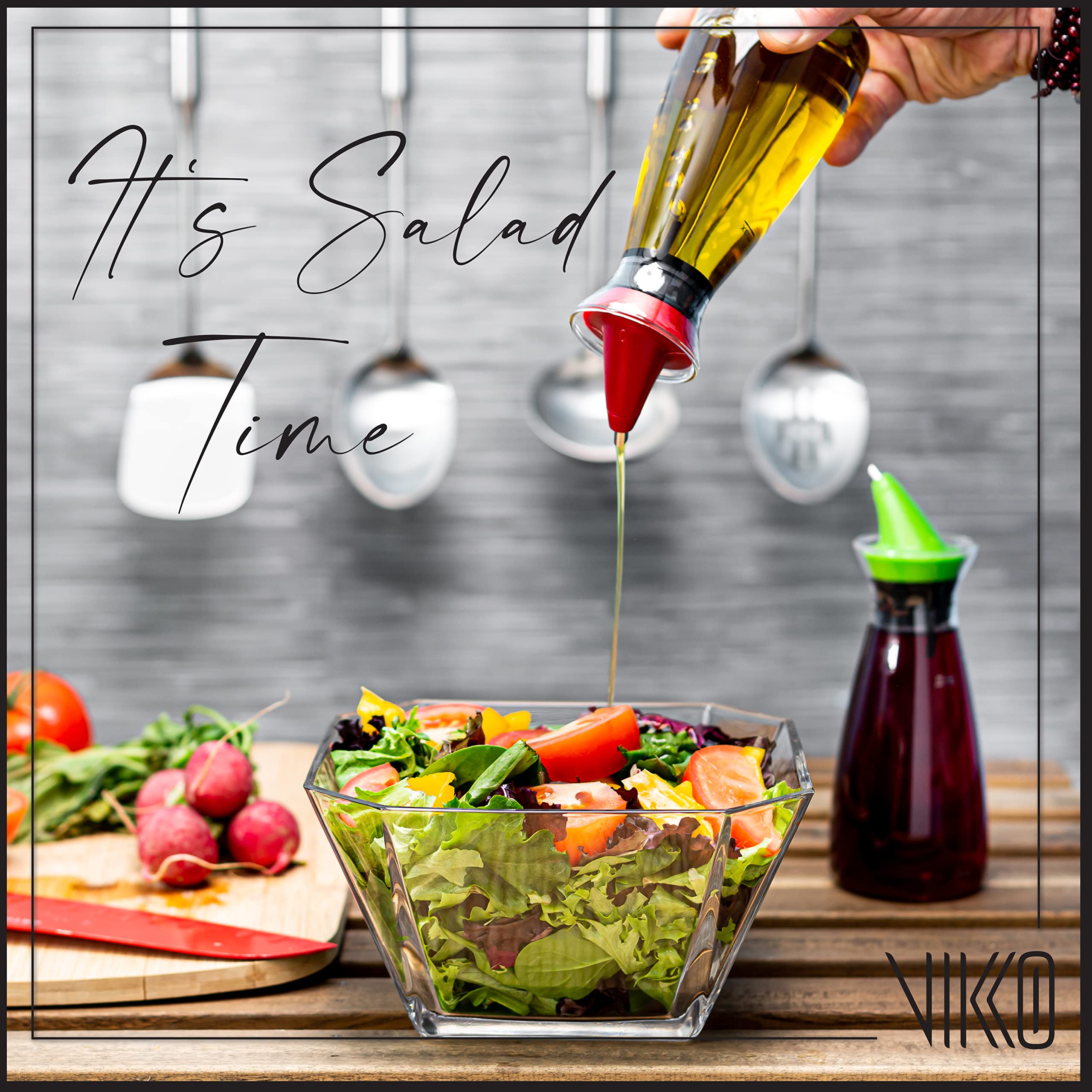 Vikko Glass Salad Bowls - 64oz Thick Square Clear Glass Serving Bowls for Snacks, Fruits, Salads & Entertaining - 2 Quart Decorative Bowl for Kitchen, Dining Table & Party Serving (Set of 2)