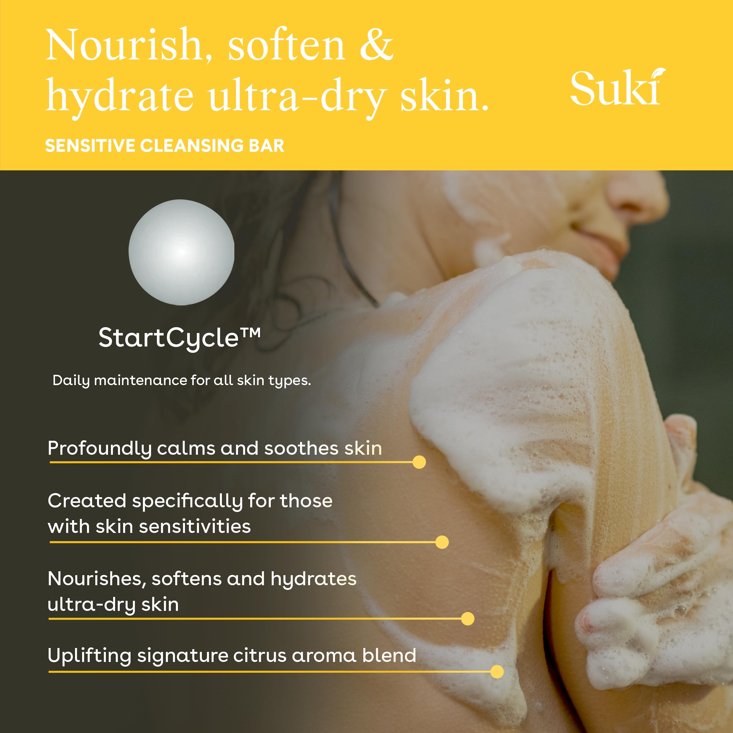 Suki Sensitive Skin Cleansing Bar - 4 Oz Organic Face Soap for Dry & Delicate Skin | Gentle Facial Cleanser for Daily Use, Travel & Sensitive Skin Care Routine