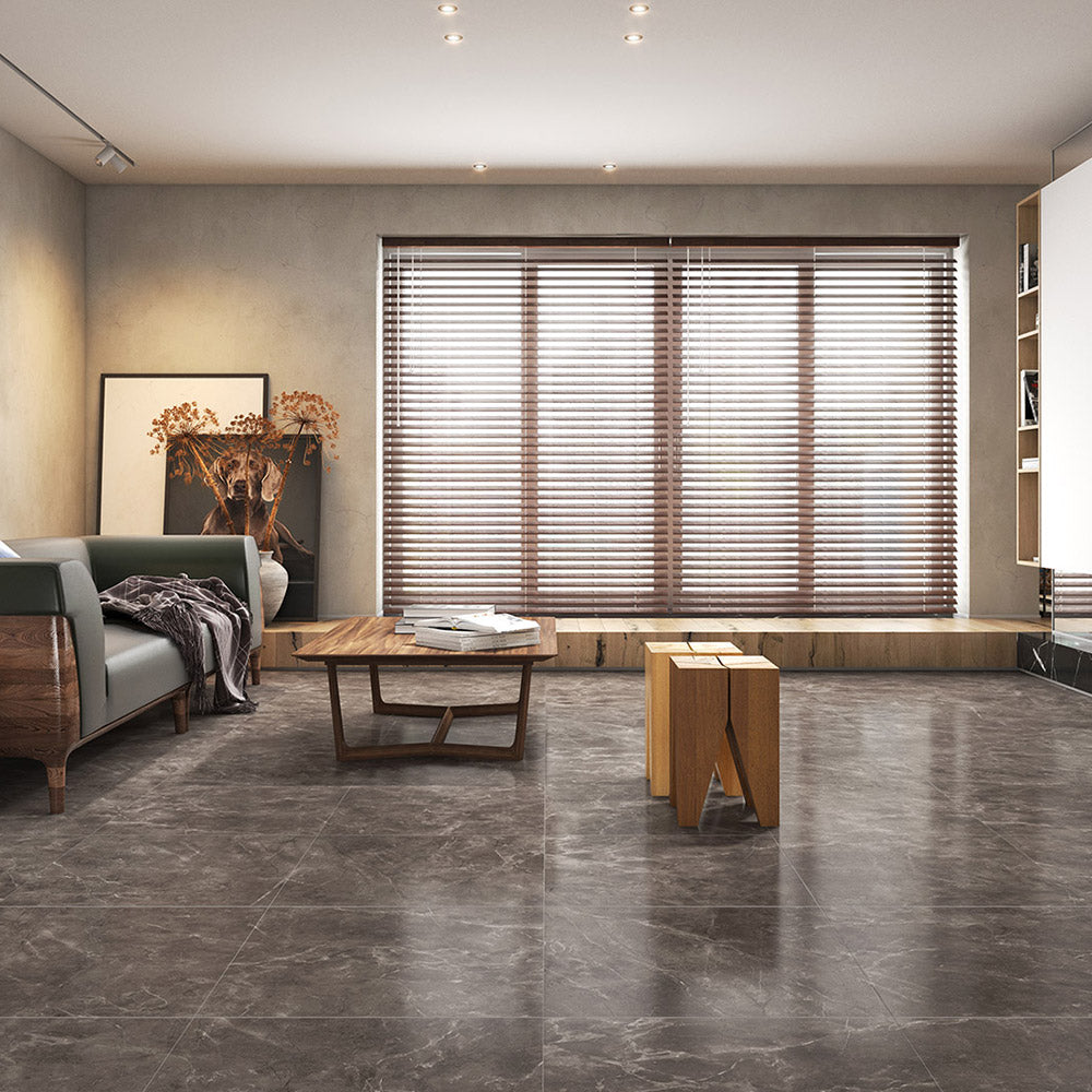 Eleonora Dark Grey 600x600mm Polished Porcelain Tile - Premium Flooring for Living Room, Kitchen & Bathroom Renovation