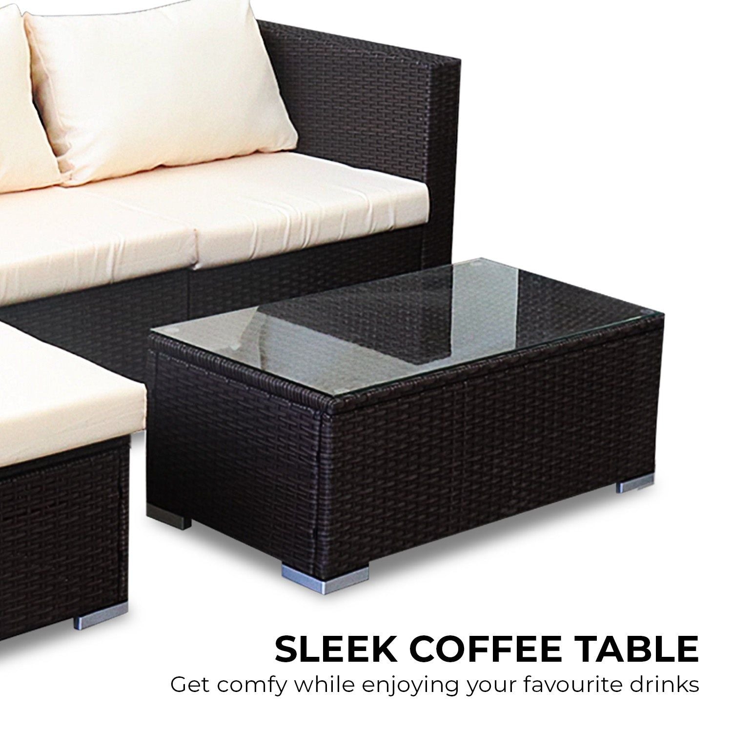 Stylish Sarantino 5-Piece Modular Outdoor Lounge Set - Durable PE Rattan Furniture in Elegant Brown | Perfect for Patio, Garden & Poolside Relaxation