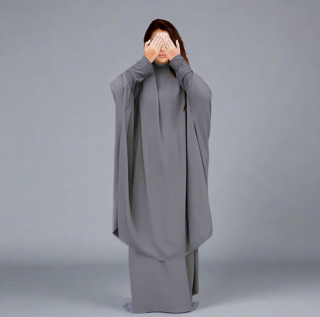 2-Piece Overhead Nida Jilbab Prayer Dress Set - Islamic Hijab Prayer Garment for Women - Perfect for Salah, Mosque, and Daily Modest Wear