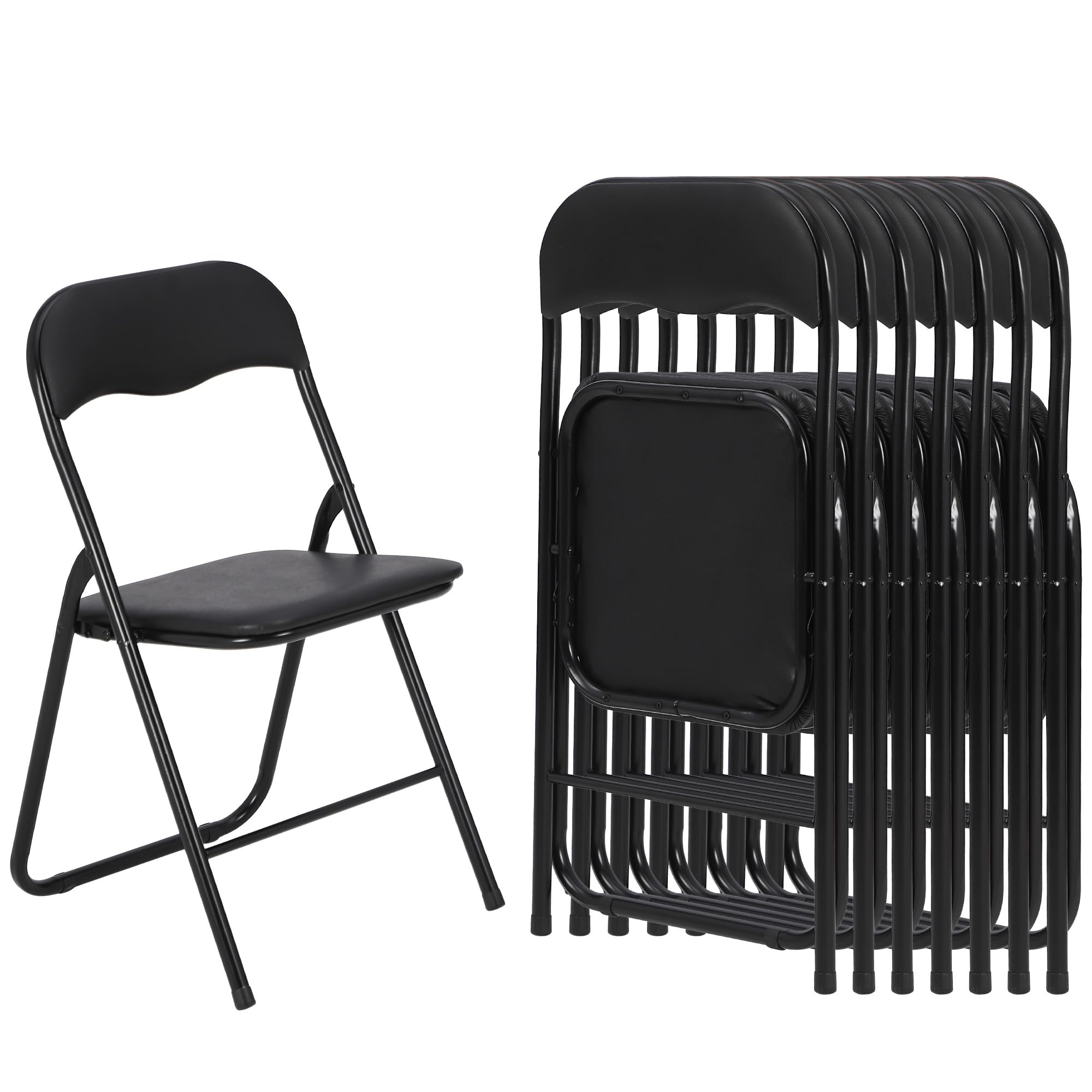 **Black Metal Folding Chairs with Padded Seats & Non-Slip Feet – Set of 8 – Stackable Conference, Office, Party & Poker Chairs for Home, Reception & Events**