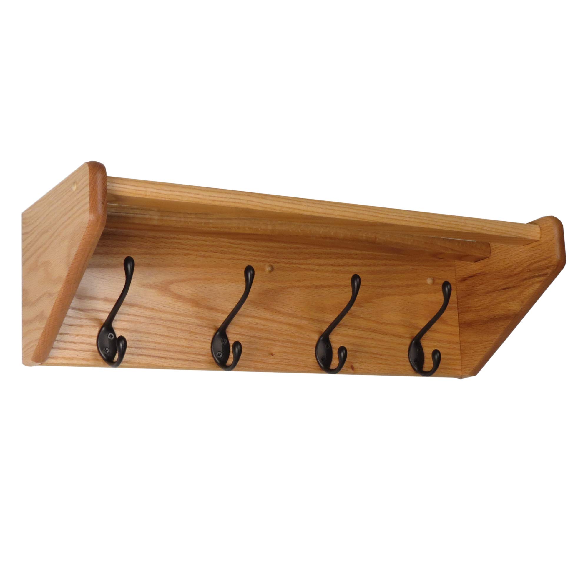 4 Shelf Wooden Mallet Coat Rack with Black Hooks - Light Oak Entryway Organizer for Hats, Coats & Bags | Perfect for Hallway, Bedroom or Mudroom Storage