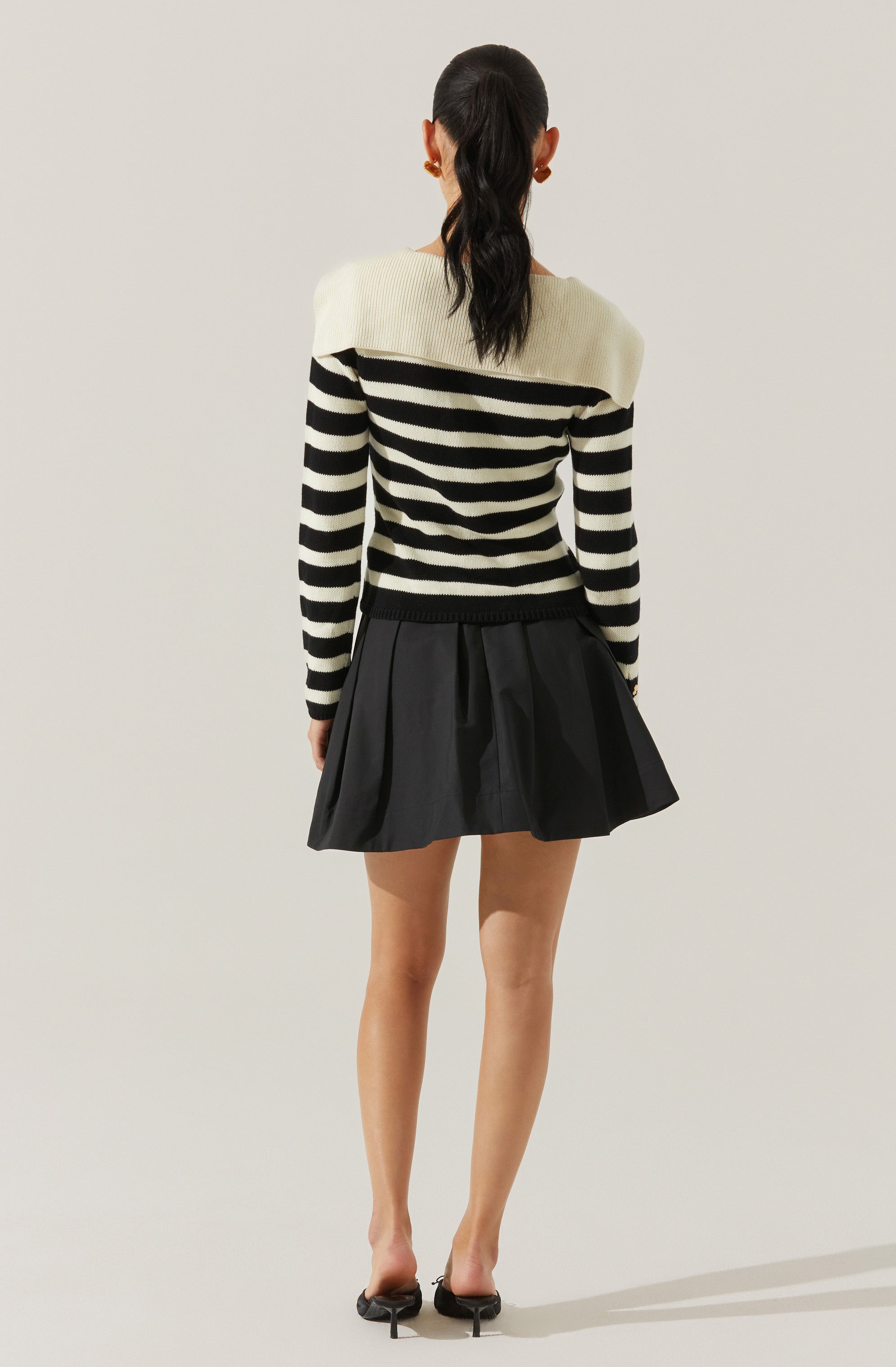 Analissa Striped Sailor Collar Cardigan Sweater - Women's Fashion Knitwear for Office, Dating & Casual Outfits