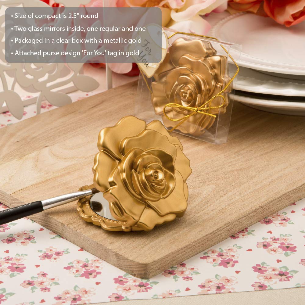 FASHIONCRAFT 5969 Elegant Matte Gold Rose Compact Mirror - Wedding Favors, Bridal Shower Gifts, Sweet 16 Party Supplies (Pack of 60) - Perfect for Makeup Touch-ups, Travel & Special Events