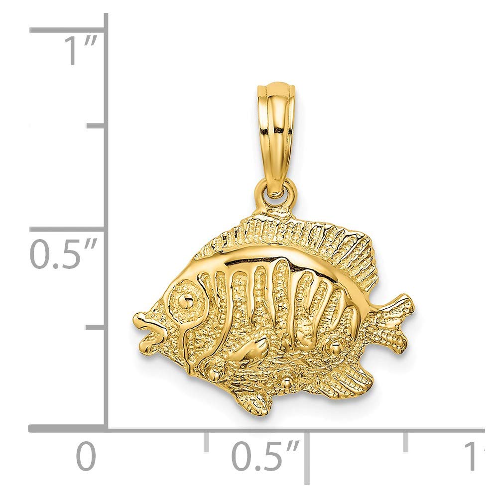 14K Solid Yellow Gold Textured Fish Charm Pendant Necklace - 12mm x 16mm - Perfect for Birthdays, Gifts & Beach-Themed Jewelry