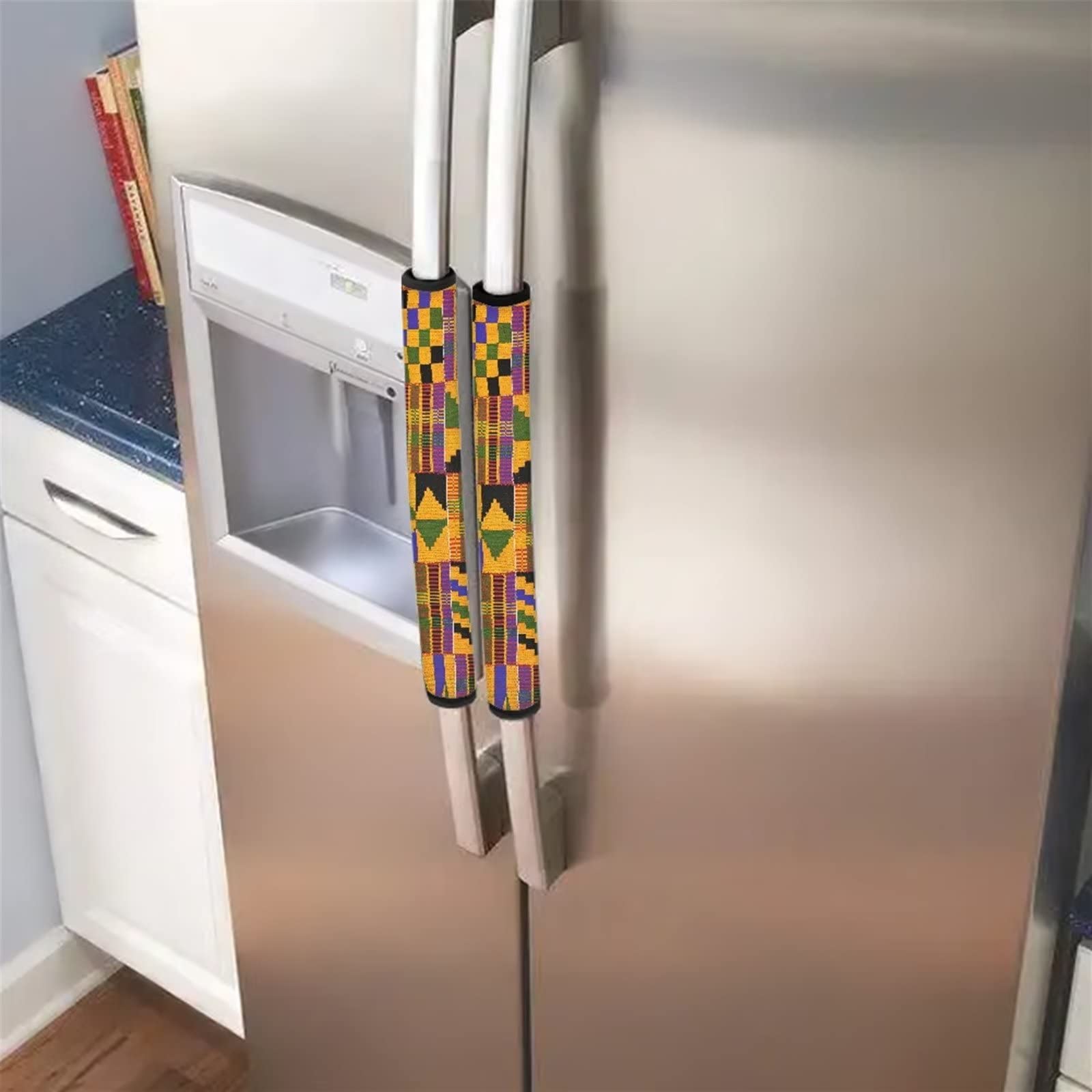 SEANATIVE African Kente Print Refrigerator Handle Covers - Set of 2, Microwave & Dishwasher Armrest Protectors, Ethnic Style Fabric for Kitchen Appliances - Perfect for Home Decor & Cultural Style Kitchens
