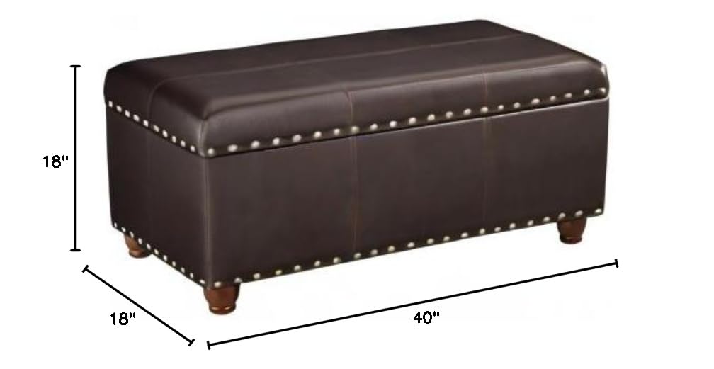 Benjara Brown Wooden Storage Bench with Nail Head Trim Accent - Stylish Entryway Seating & Shoe Storage for Living Room, Bedroom, or Hallway