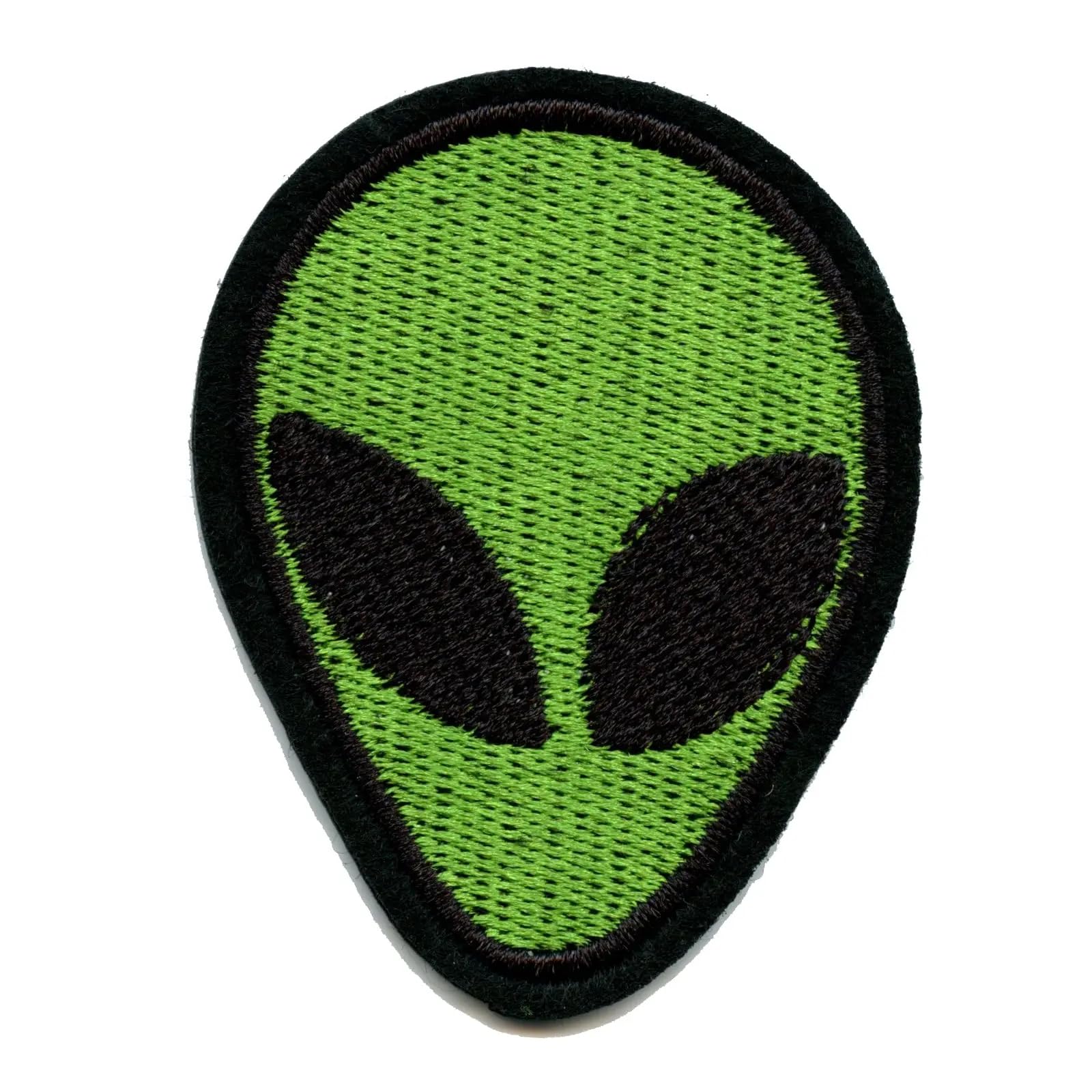 Green Alien Head UFO Space Embroidered Iron-On Patch for Jackets, Hats & Backpacks - Fun Outer Space Accessory for Costumes & DIY Crafts