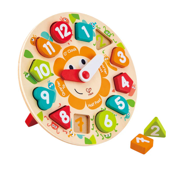 Chunky Wooden Clock Puzzle - Educational Learning Toy for Kids, Toddlers & Preschoolers - Montessori Time Teaching Activity - Perfect for Classroom, Homeschool & Playroom