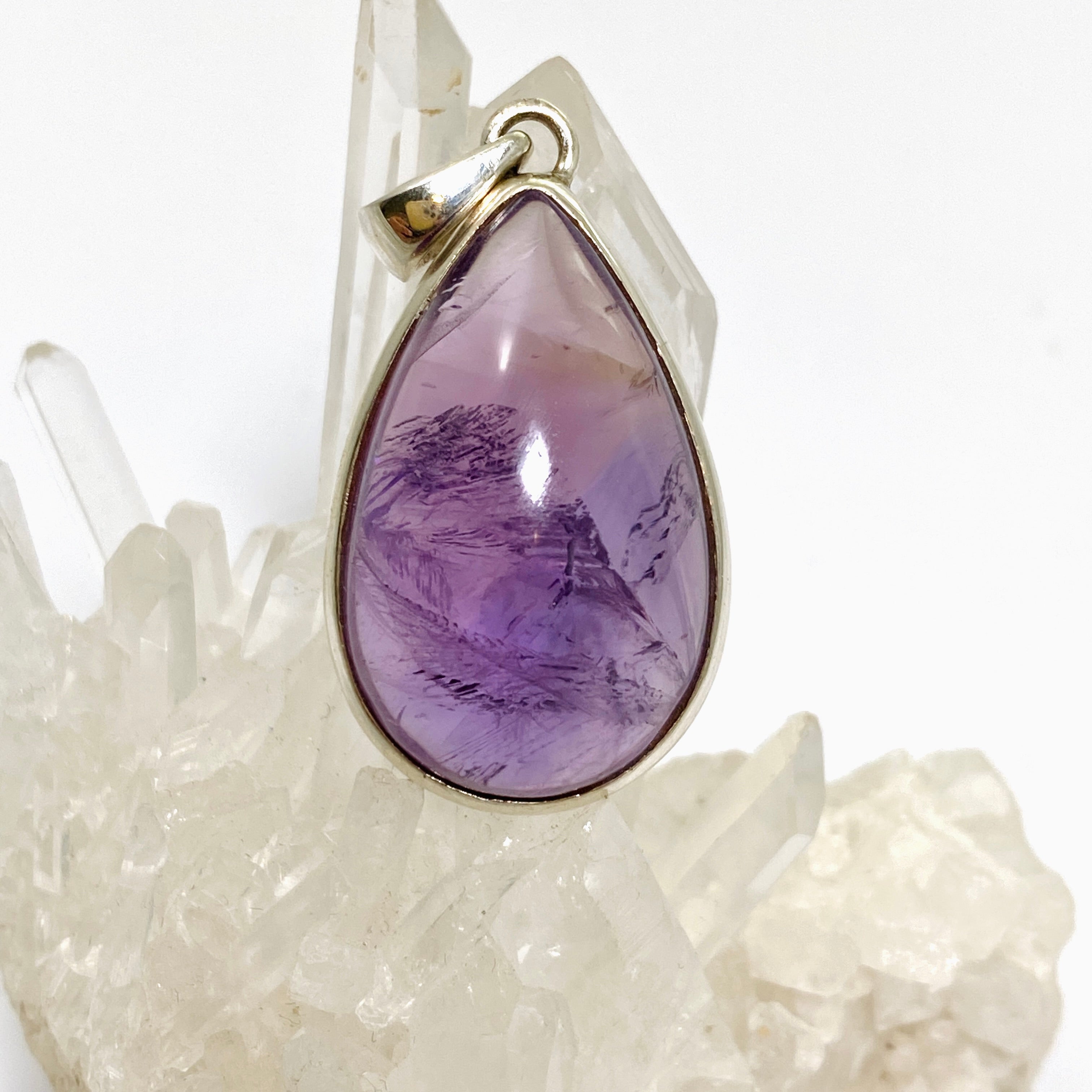 Natural Amethyst Teardrop Cabochon Pendant Necklace - 925 Sterling Silver Jewelry for Women | Perfect for Meditation, Healing & Spiritual Gifts