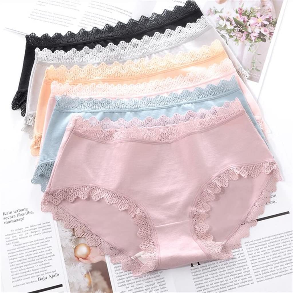6-Pack Women's Breathable Cotton Mid-Waist Lace Panties - Soft Comfortable Underwear for Daily Wear & Sleep (Color A, Size L) - Perfect for Workout, Lounge & Everyday Comfort