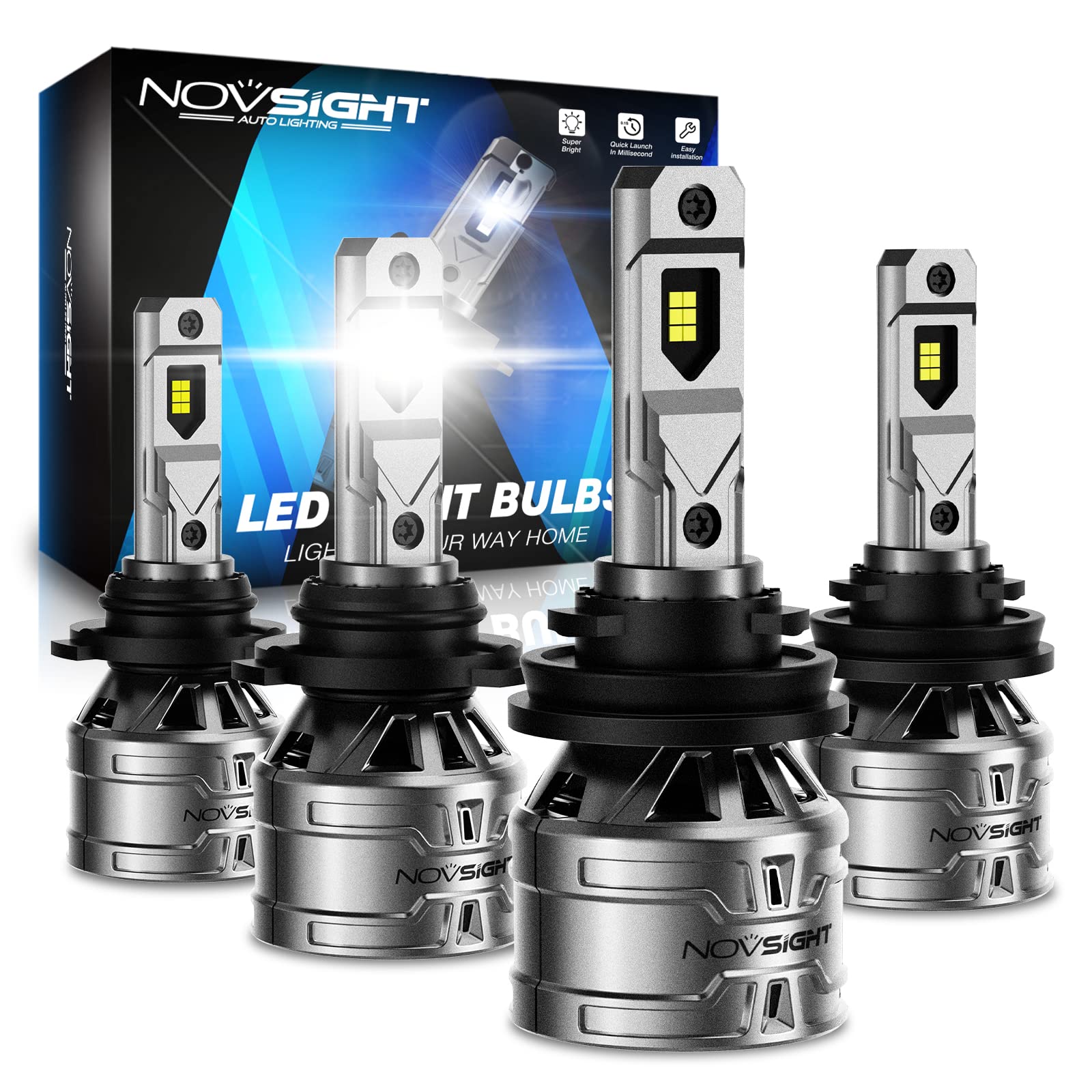 NOVSIGHT 9005 H11 LED Headlight Bulbs Combo - 26000LM 120W Super Bright Conversion Kit - 9005/HB3 High Beam & H11/H9/H8 Low Beam - Plug and Play with Cooling Fan - 6500K Cool White - Pack of 4 - Perfect for Night Driving, Off-Roading & Vehicle Upgrades