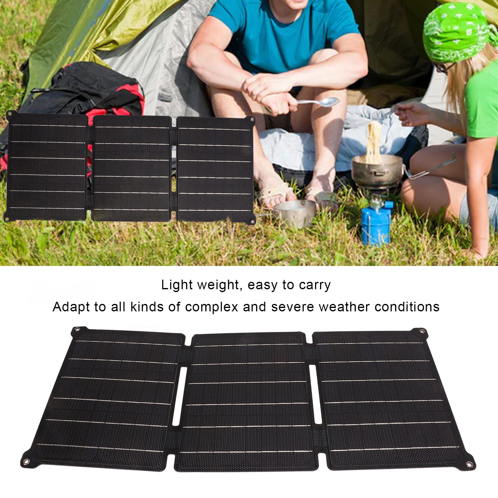 Foldable Solar Panel Charger with IPX6 Waterproof & High Efficiency - Portable Monocrystalline Solar Charging Pack for Camping, Hiking, Outdoor Adventures & Emergency Power Backup