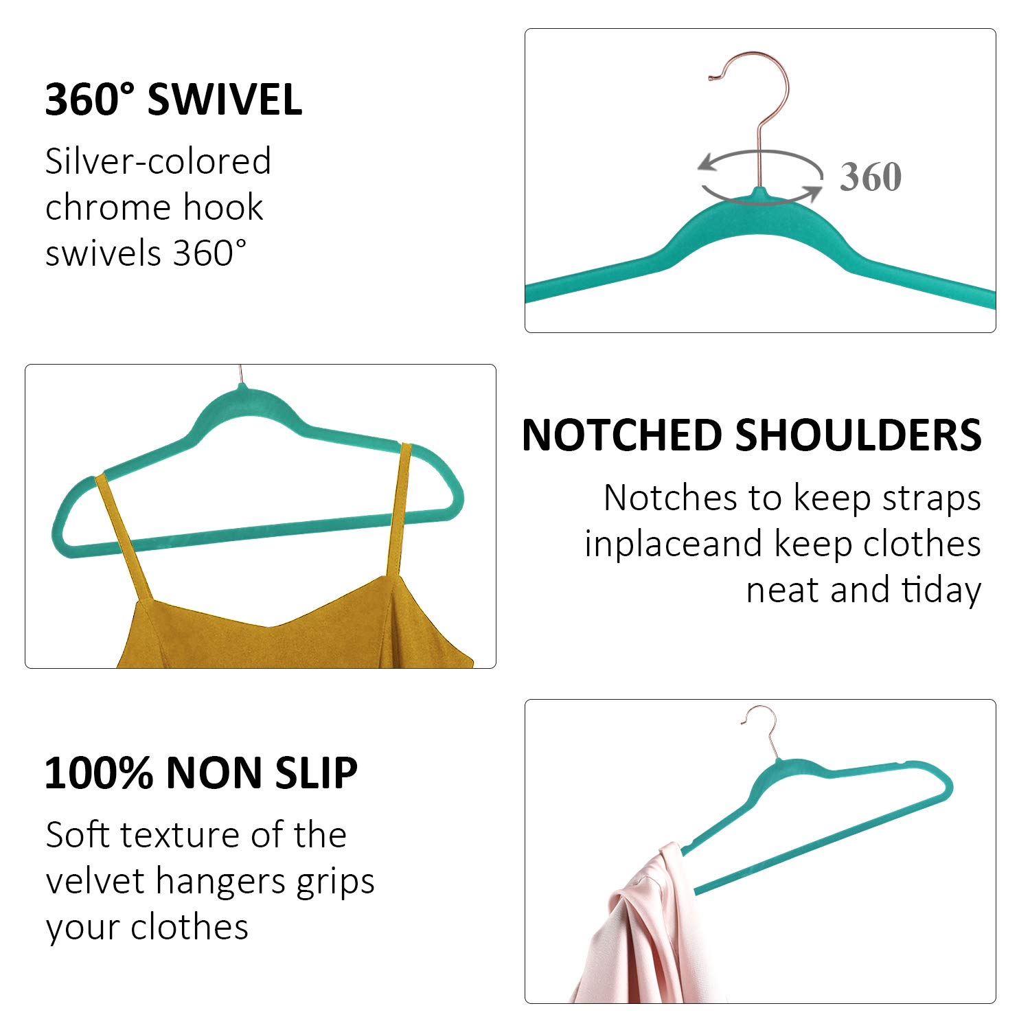Premium Velvet Suit Hangers Heavy Duty 30 Pack - Non Slip Space Saving Clothes Hangers with 6 Finger Clips & Tie Rack for Men & Women (Teal) - Perfect for Closet Organization & Travel Luggage