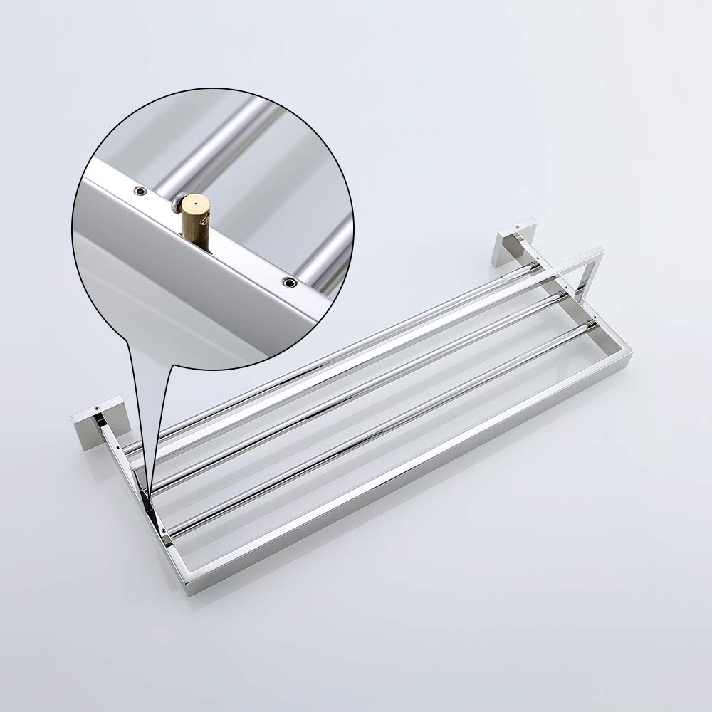 Stainless Steel Wall Mounted Towel Rack - 24 Inch Polished Bathroom Towel Shelf with Towel Bar - Space Saving Towel Holder for Small Bathrooms, Kitchens & Laundry Rooms