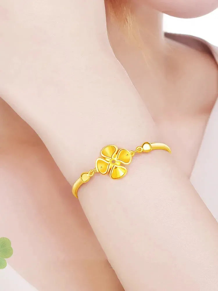 24K Pure Gold Bracelet for Women - 999 Solid Real Gold Bangle with Elegant Flower Design, Romantic & Classic Jewelry Gift for Anniversary, Valentine's Day - Trendy 2023 Collection (Perfect for Weddings, Parties & Special Occasions)