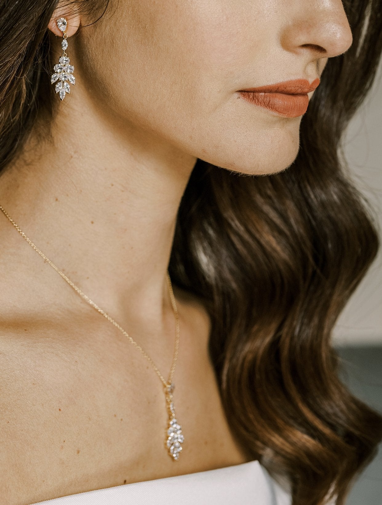 JASMINE Bridal Drop Earrings and Necklace Set - Sterling Silver Wedding Jewelry for Bride, Bridesmaid, and Formal Occasions