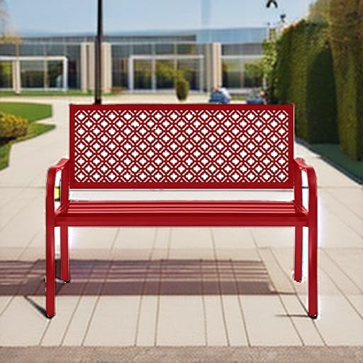 Best Choice Products 2-Person Outdoor Metal Bench with Geometric Backrest - 790lb Weight Capacity, Rose Red - Perfect for Garden, Patio, Porch & Entryway Seating Furniture