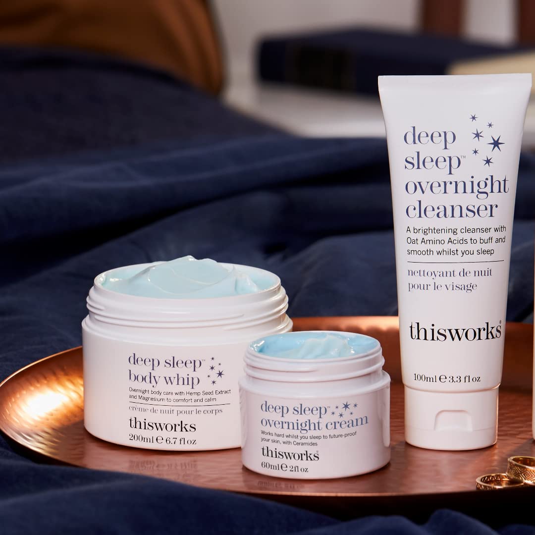 THISWORKS Deep Sleep Overnight Cleanser - Gentle Exfoliating Face Wash with Oat Amino Acids & Hyaluronic Acid for Hydration, 100ml | Nighttime Skincare Routine for Dry & Sensitive Skin