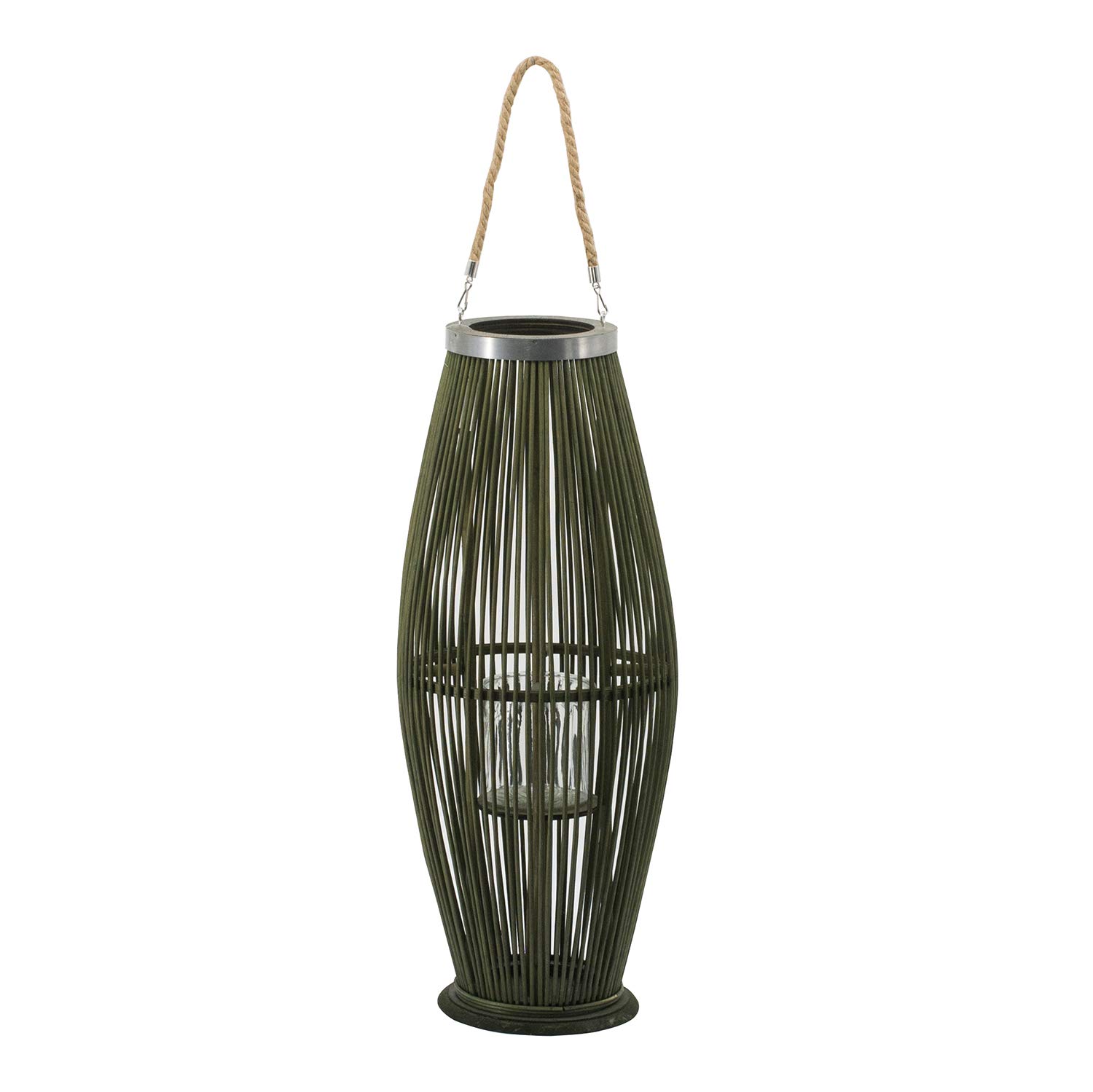 A&B Home Hanging Bamboo Lantern - Outdoor/Indoor Decorative Pendant Light with Natural Bamboo Handle - Perfect for LED, Flameless or Wax Candles (11.5X28 Inch) - Ideal for Patio, Garden, Porch & Boho Home Decor