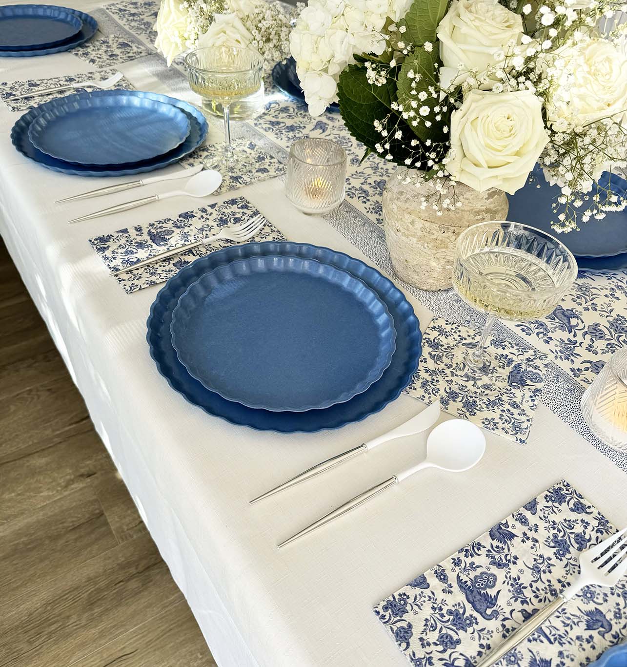 Elegant Royal Peacock French Blue Table Setting for Weddings, Parties & Special Occasions - Premium Dinnerware Set