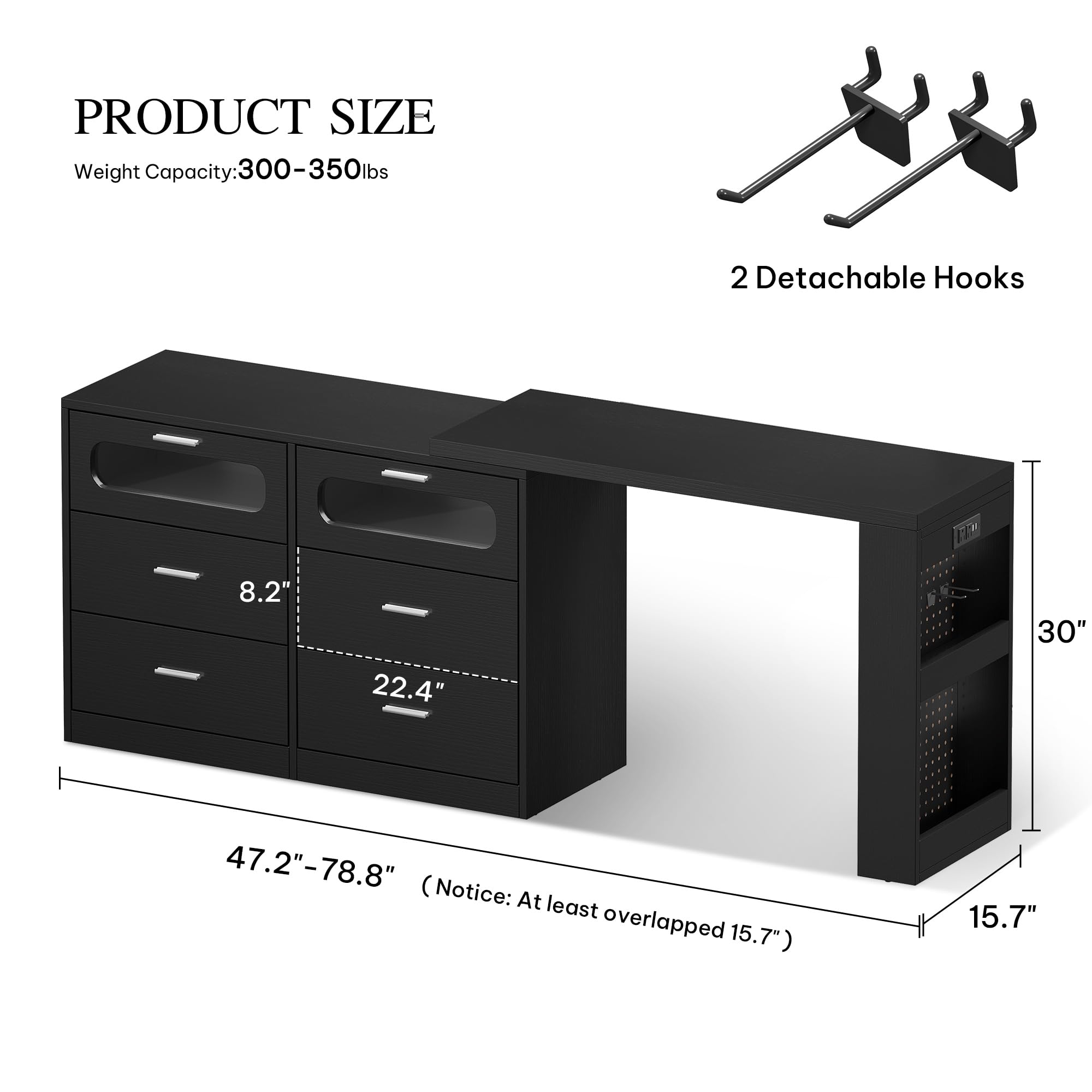 DWVO Vanity Table with RGB Lights - 360° Rotatable LED Makeup Dresser with 6 Drawers, Storage Cabinet & USB Charging Station | Modern Bedroom Vanity Desk & Executive Computer Workspace Desk in Black | Perfect for Makeup Organization, Home Office & Small Space Decor