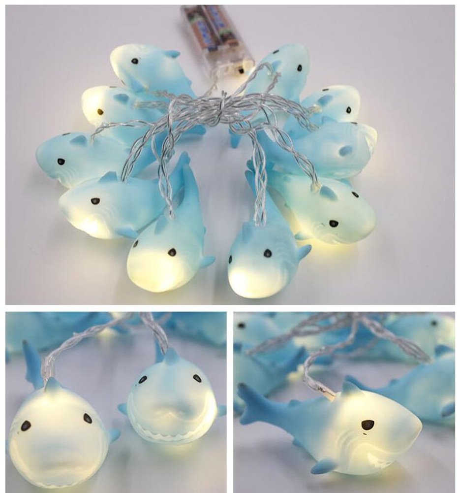 Battery Operated 10 LED Shark String Lights - 1.5m Indoor/Outdoor Decorative Lighting for Birthday Party, Wedding, Christmas Tree & Halloween - Cute Animal Ornaments for Home, Garden & Event Decor