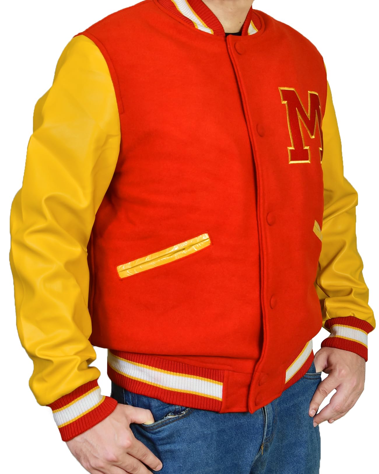 Michael Jackson Thriller Jacket - Red Wool & Yellow Leather Varsity Letterman Bomber Coat | 80s Halloween Costume & Stage Performance Outfit