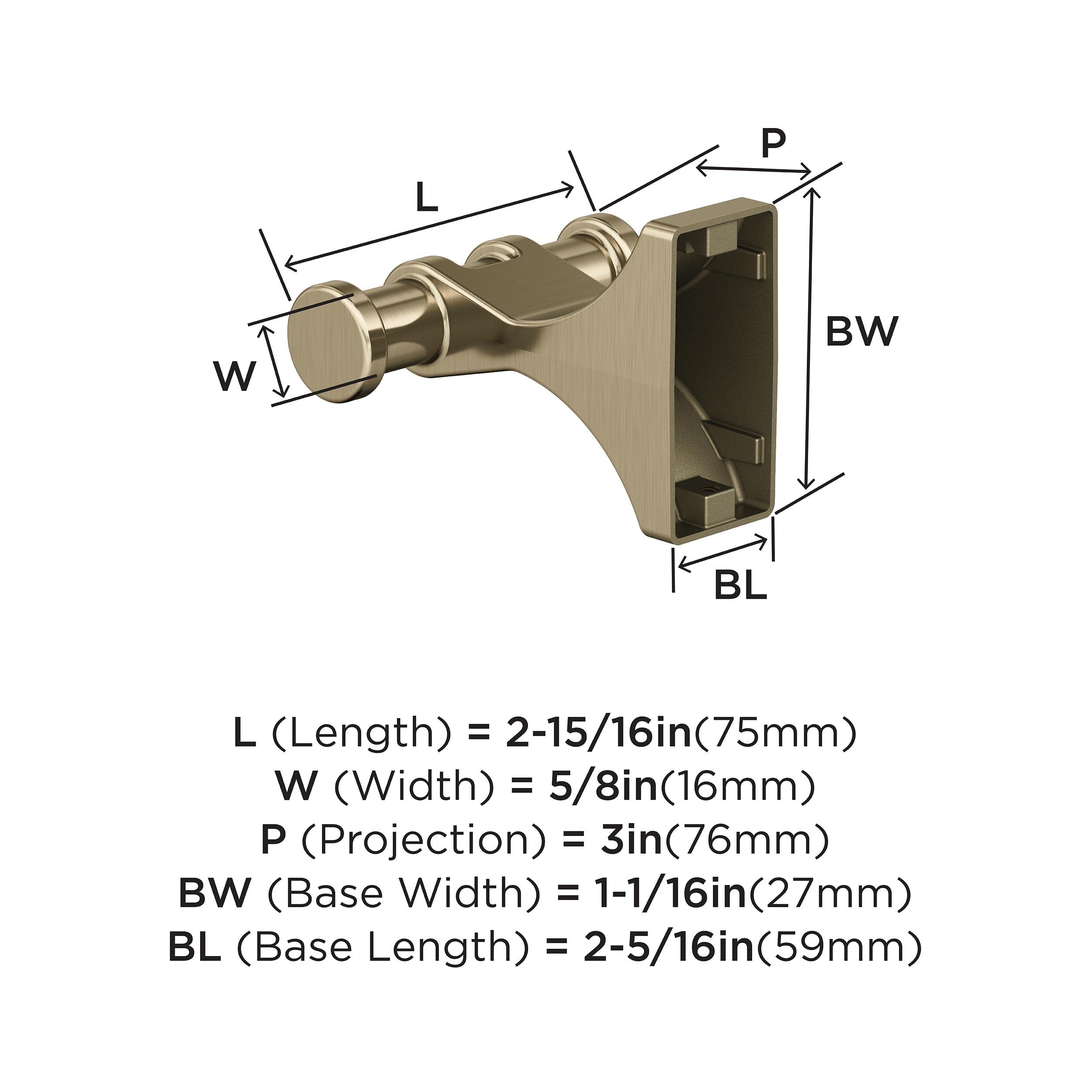 Amerock BH36050BBZ Golden Champagne Double Robe Hook - 2-15/16 Inch (75mm) Bathroom Towel Holder - Elegant Davenport Style Wall Hook for Robes & Towels - Durable Bathroom Hardware & Accessories - Perfect for Spa, Master Bath & Guest Room Organization