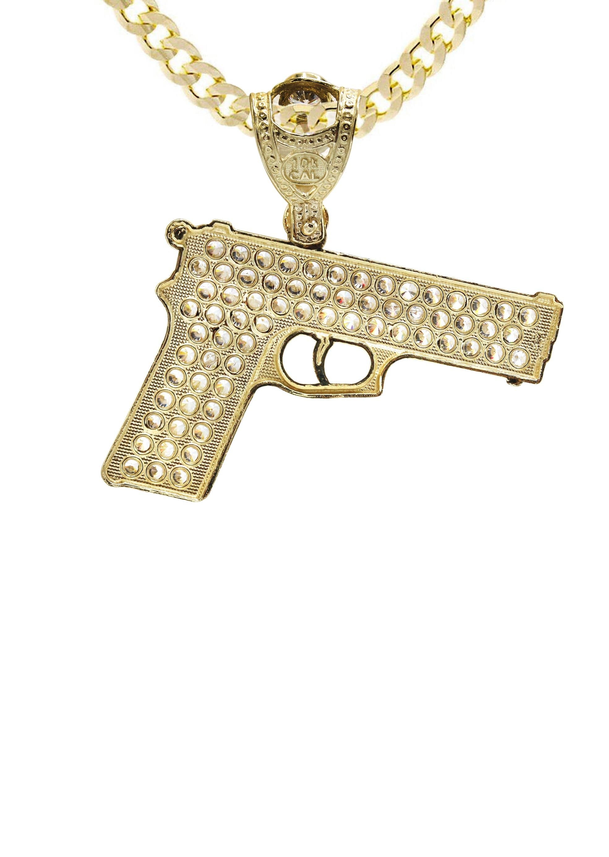 10K Yellow Gold Glock Pendant Necklace for Men - 16.3 Grams Heavy Gun Charm Jewelry - Perfect for Hip Hop Style, Gangster Fashion & Streetwear Accessories