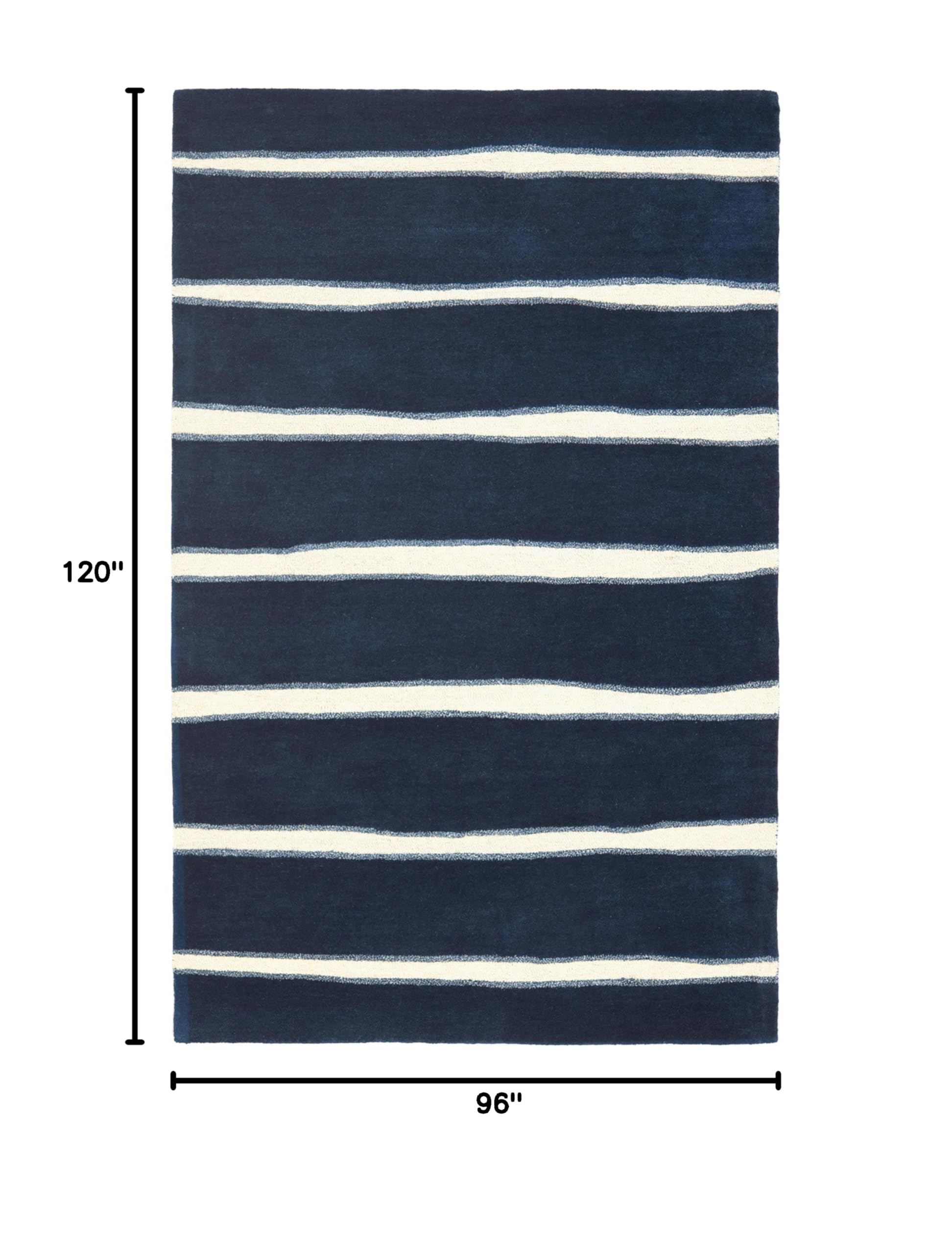 Martha Stewart Chalk Stripe Wrought Iron Navy Wool Viscose Area Rug 8x10 Feet - Soft Durable Living Room Bedroom Rug for Home Decor & Cozy Spaces