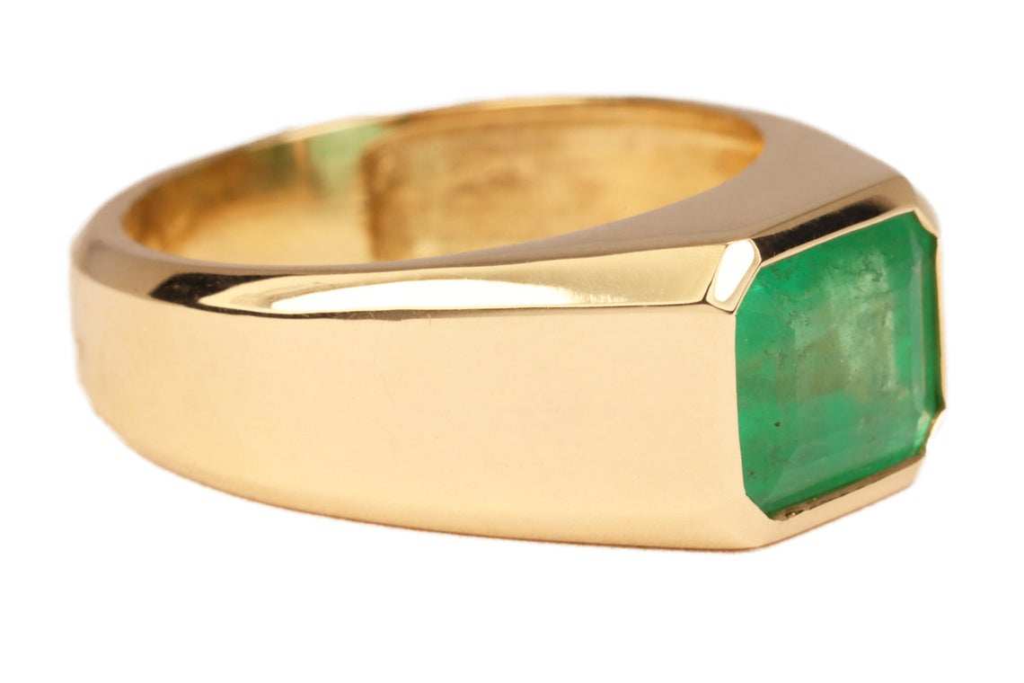 2.40ct Bold Emerald East-West Gypsy Signet Ring in 14K Gold - Elegant Bezel Setting for Women's Fashion Jewelry & Gift Giving