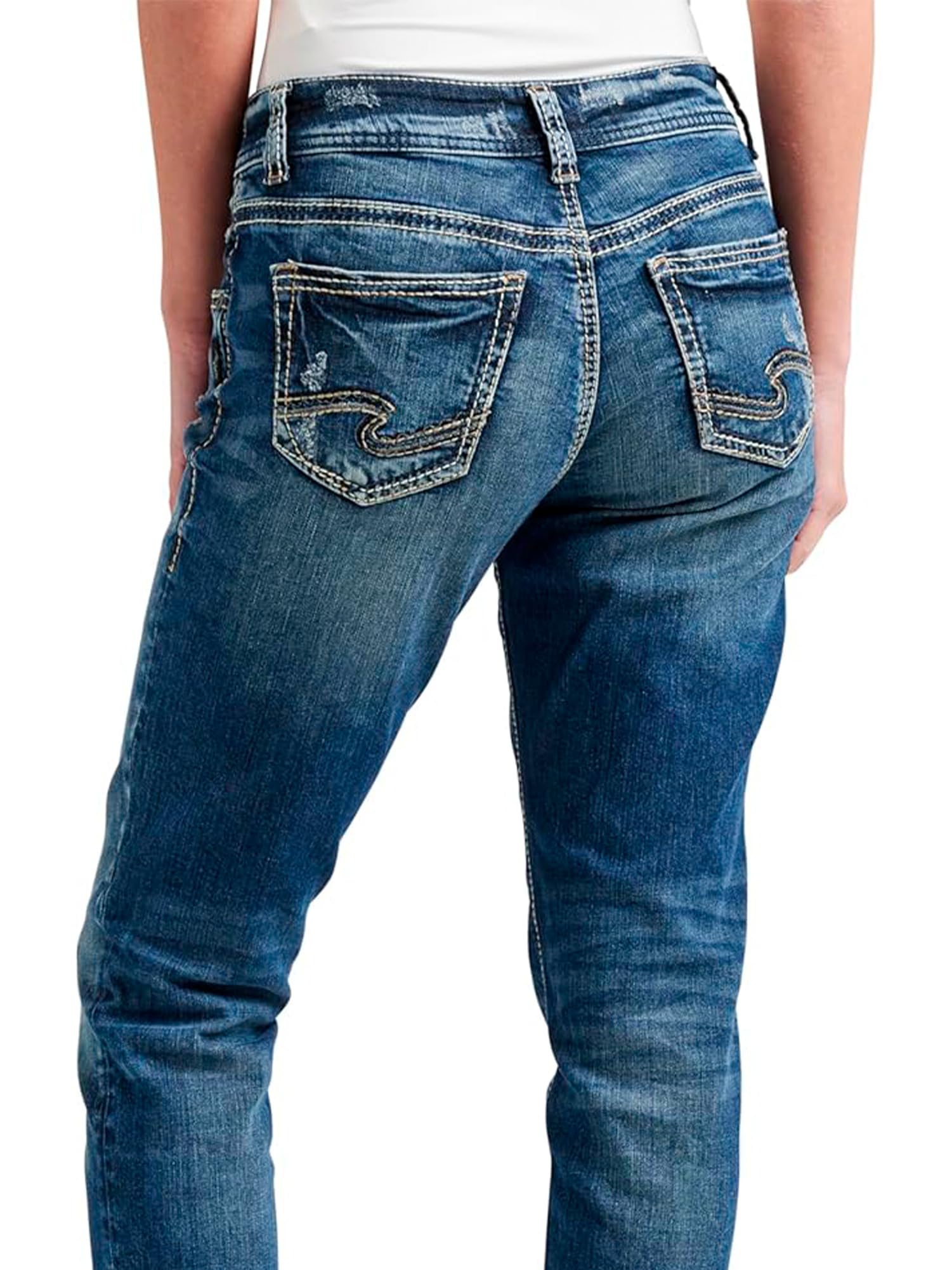 Silver Jeans Co. Women's Plus Size Girlfriend Mid Rise Skinny Jeans - Stretch Denim Pants for Curvy Women | Comfortable & Stylish for Casual Wear, Office & Date Nights