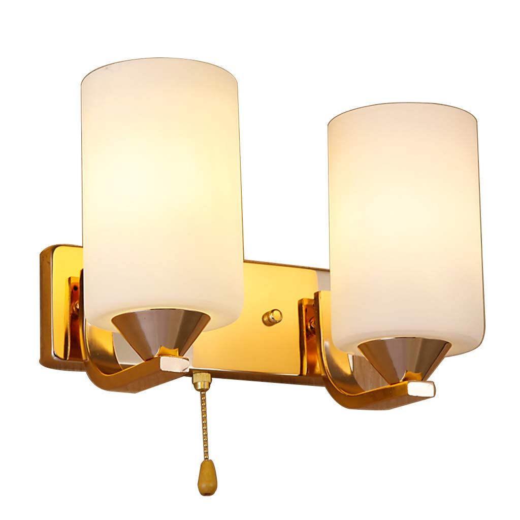 Vintage Double Head Pull Chain Wall Light - Metal & Glass Shade Bedside Lamp, Living Room Sconce, Stair Lighting - Perfect for Bedrooms, Hallways & Home Decor