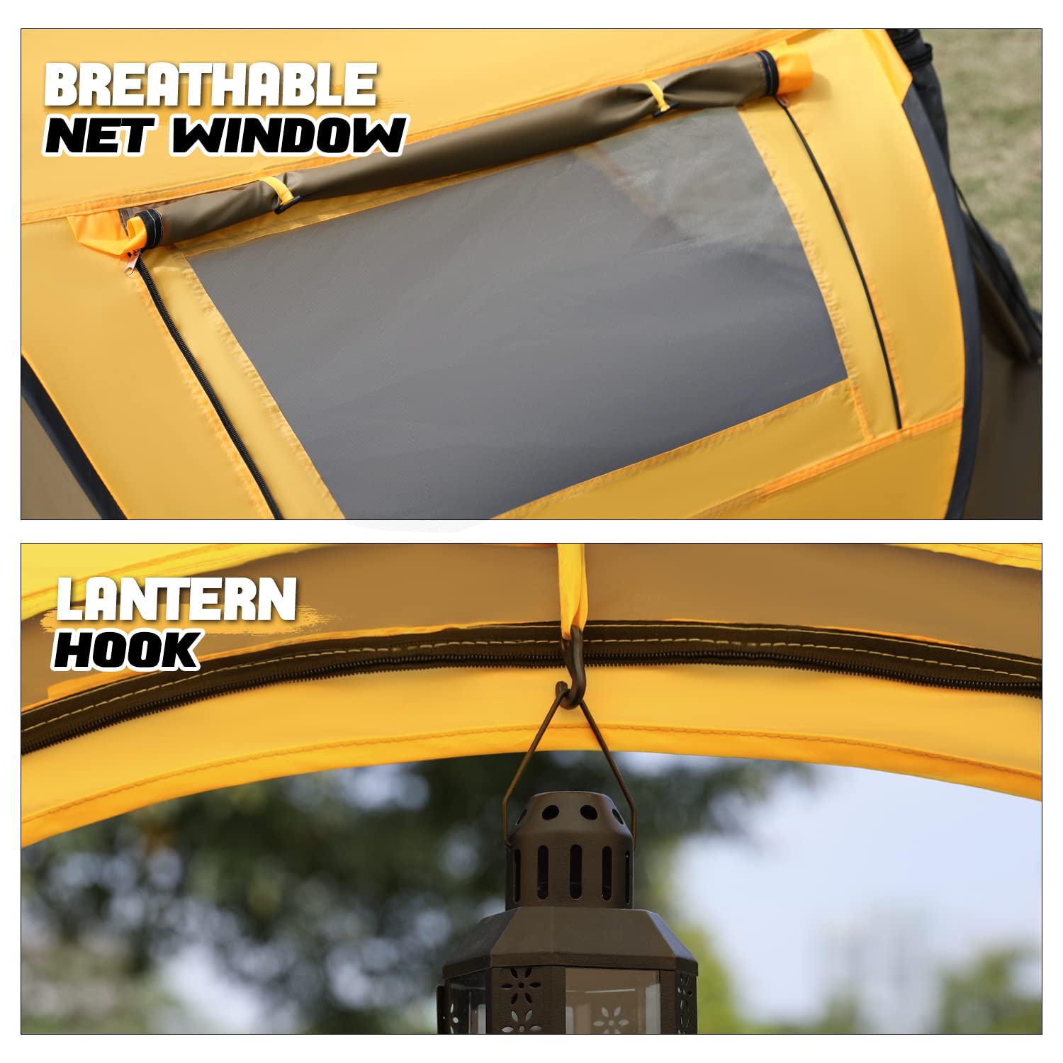 MoNiBloom 2-Person Pop Up Tent - Waterproof Instant Setup Camping Tent for Outdoor, Beach & Travel - Lightweight Automatic Popup Tent with 2 Doors, Side Windows & Carry Bag - Perfect for Family Camping, Beach Trips & Backpacking Adventures (Yellow)