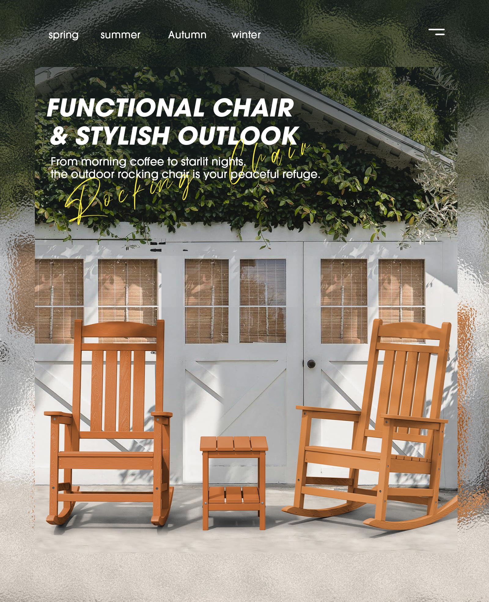 KINGYES Outdoor Rocking Chairs for Patio - Weather Resistant High Back Porch Rocker with Comfortable Cushion for Adults - Perfect for Garden, Backyard, Deck & Poolside Relaxation (Orange)