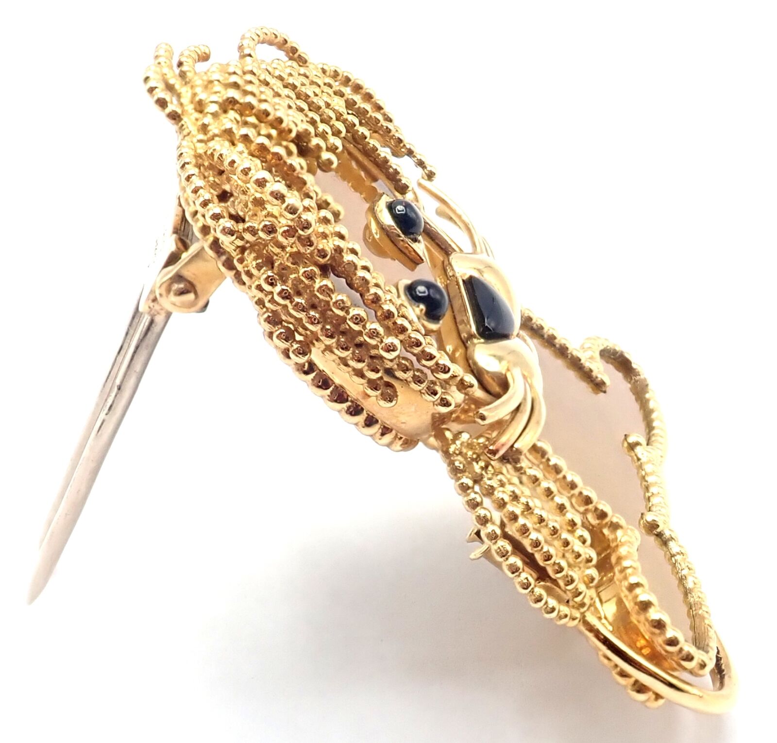 Van Cleef & Arpels 18k Yellow Gold Onyx Tiger Eye Lucky Animals Lion Clip Brooch - Luxury Jewelry for Women, Elegant Gift for Special Occasions, Perfect for Parties and Formal Events