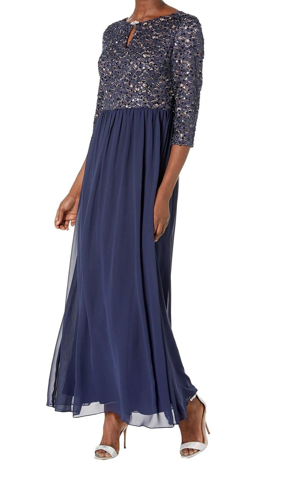 Alex Evenings Women's Long Lace Top Empire Waist Dress - Elegant Formal Gown for Evening Parties, Weddings & Special Occasions
