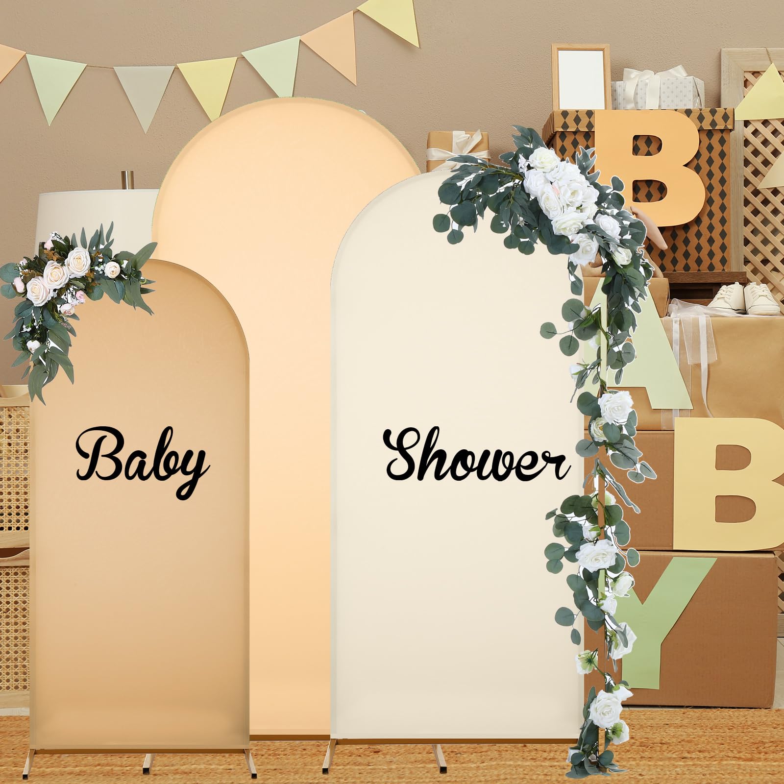 Gisafai 6-Pack Metal Arch Backdrop Stand with Spandex Cover - 4ft/5ft/6ft Wedding Arch Frame for Wedding Decor, Party Backdrop, Photo Booth & Outdoor Events (Nude)