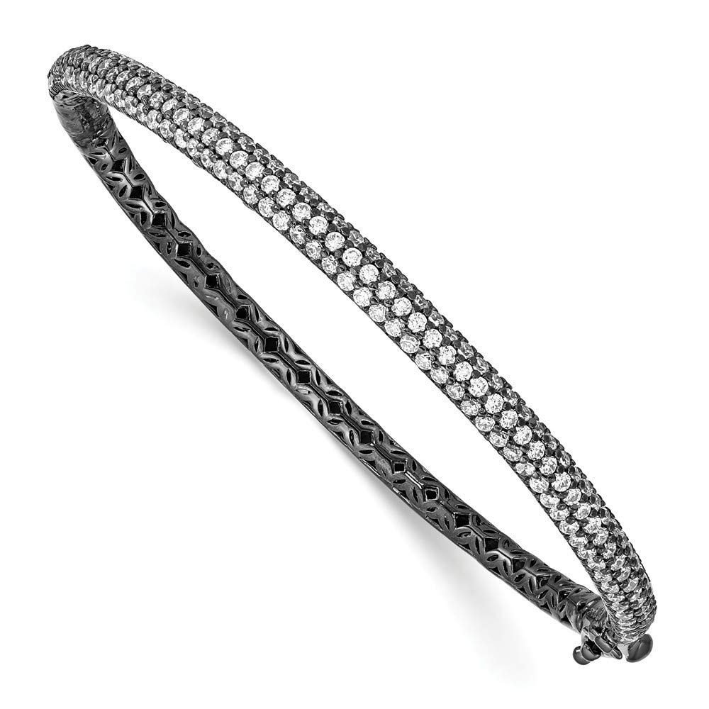 925 Sterling Silver Black Ruthenium Plated CZ Cubic Zirconia Hinged Cuff Bangle Bracelet for Women - Stackable Jewelry Gift for Birthday, Anniversary & Special Occasions