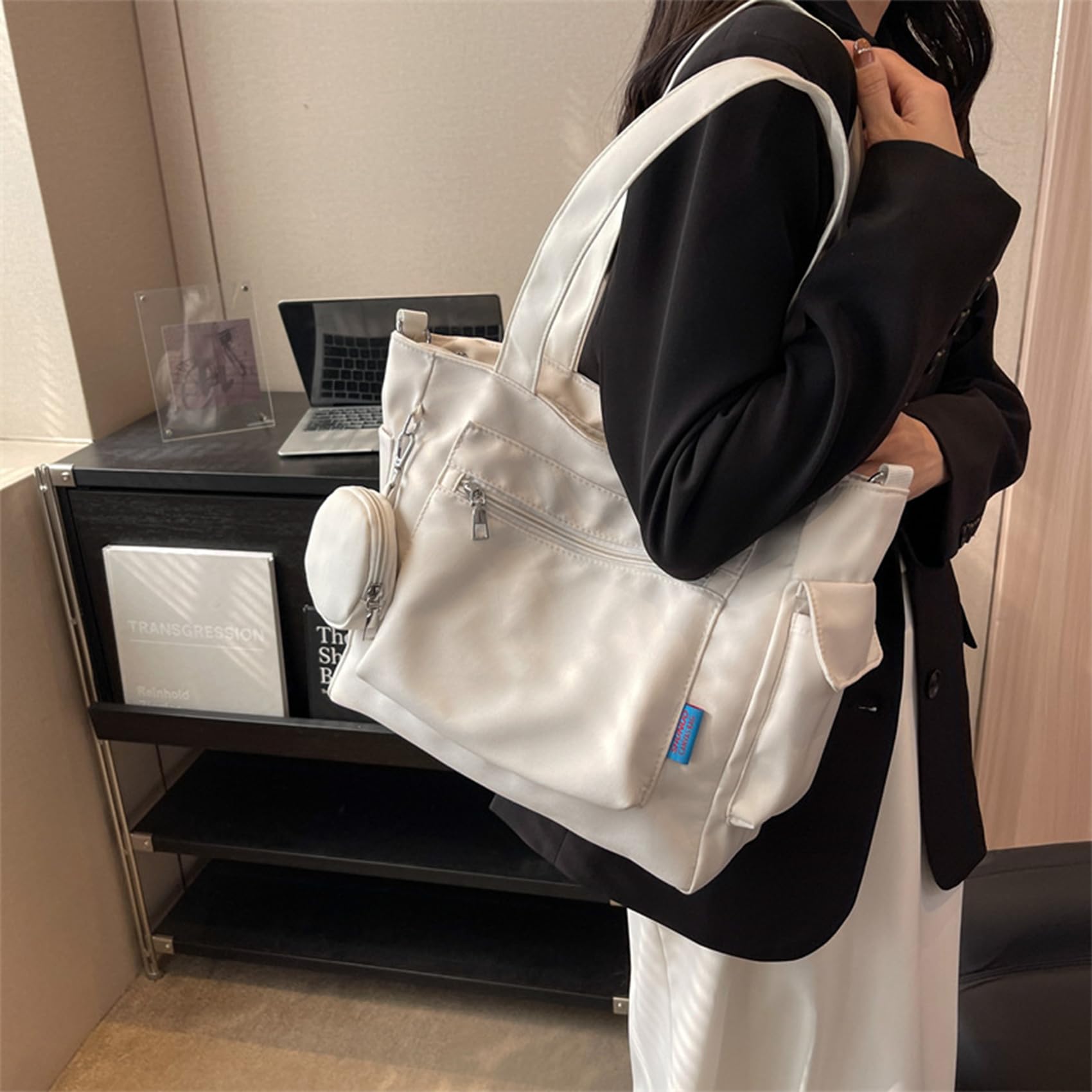 Stylish Large Capacity Canvas Tote Bag for Women - Durable Crossbody Handbag with Multiple Pockets for Work, Travel, Shopping & College | Perfect Everyday Carry-All for Commuters, Students & Professionals